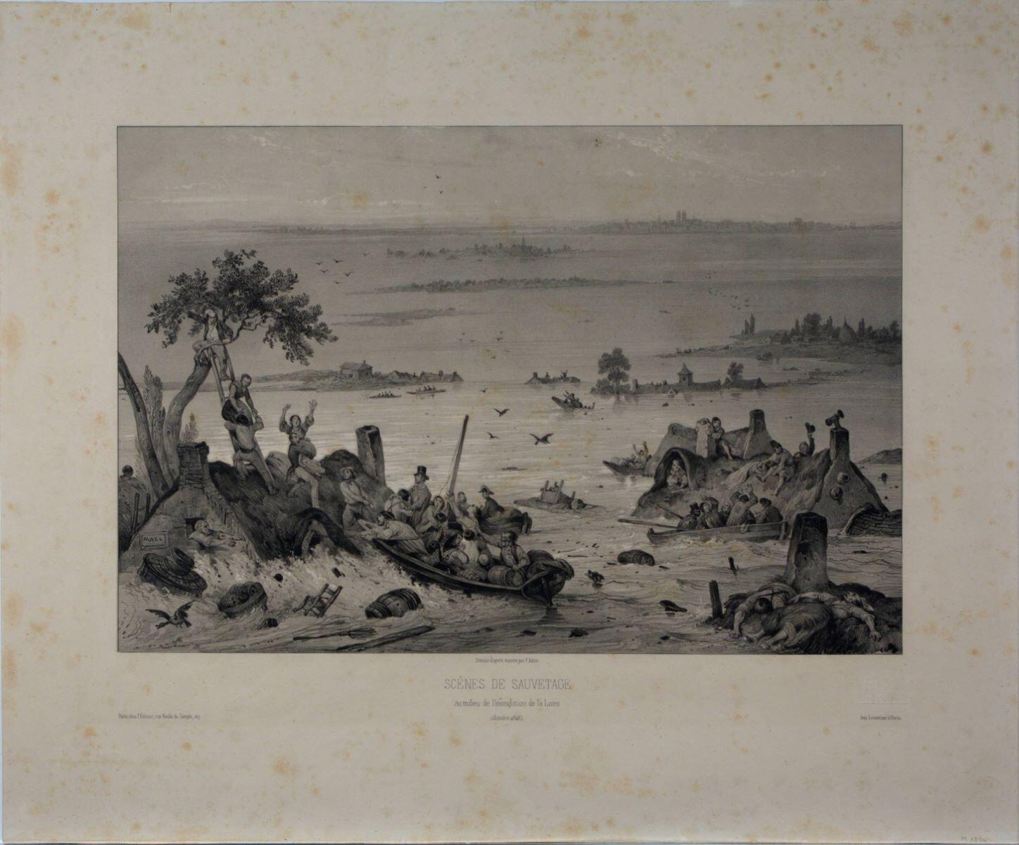 Scène de sauvetage/ au milieu de l’inondation de la Loire en octobre 1846 (titre inscrit)