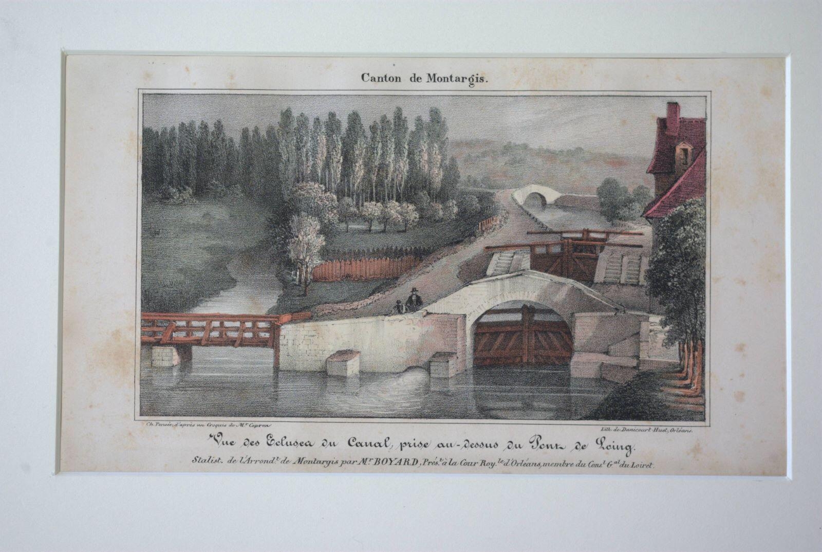 Vue des Ecluses du canal prise au dessus du Pont de Loing (titre inscrit)