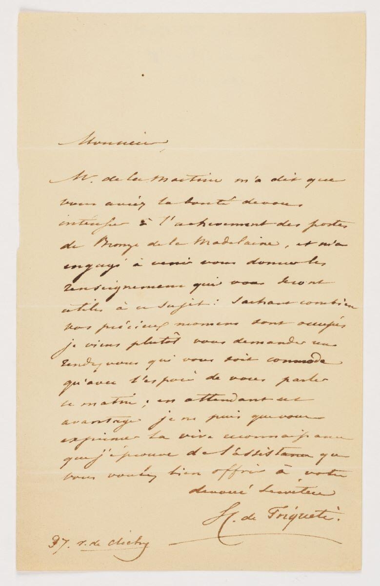 Lettre autographe d'Henry de Triqueti