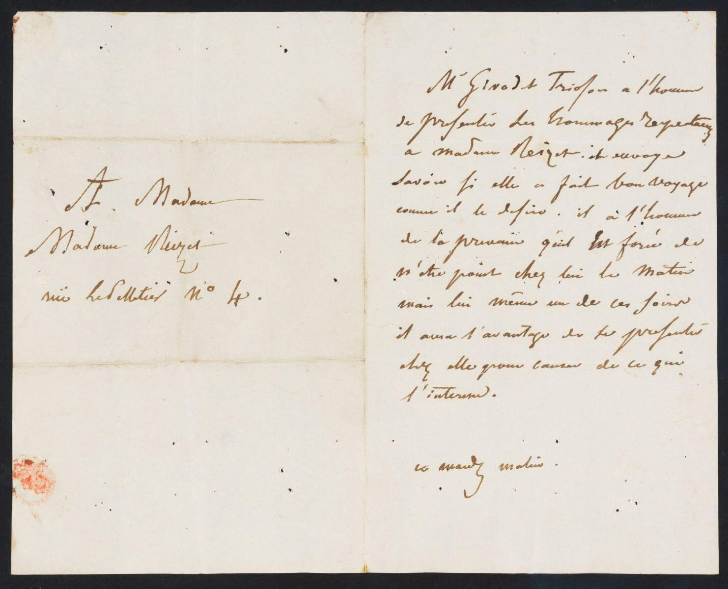 Billet à Mme Reiset