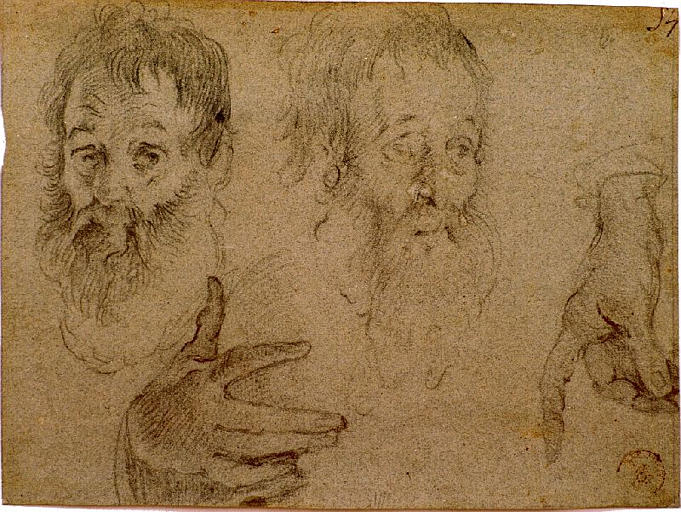 Deux études de têtes de vieillards et deux études de mains (titre factice)