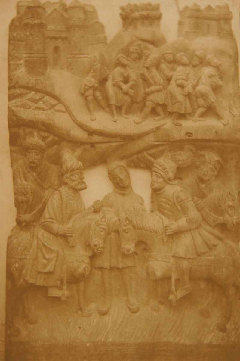 Attila et Saint-Loup, bas-relief en bois sculpté