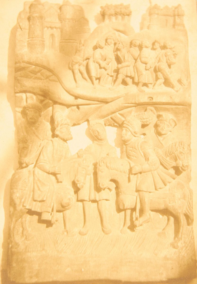 Attila et Saint-Loup, bas-relief en bois sculpté