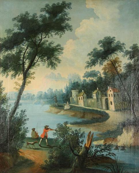 Paysage avec scène de chasse