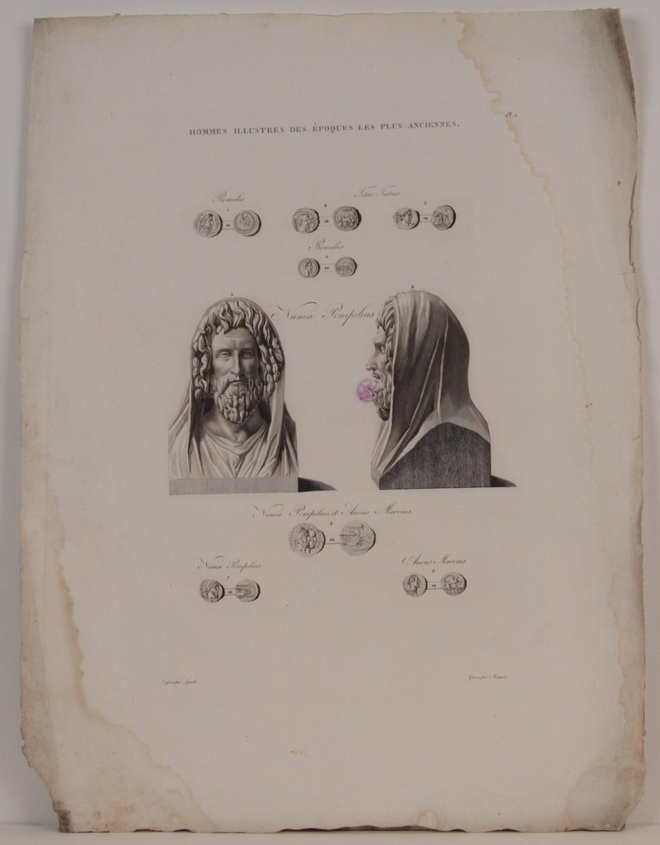 Planches de l'iconographie romaine (pl 01) : Hommes illustres des époques les plus anciennes : Numa Pompilius