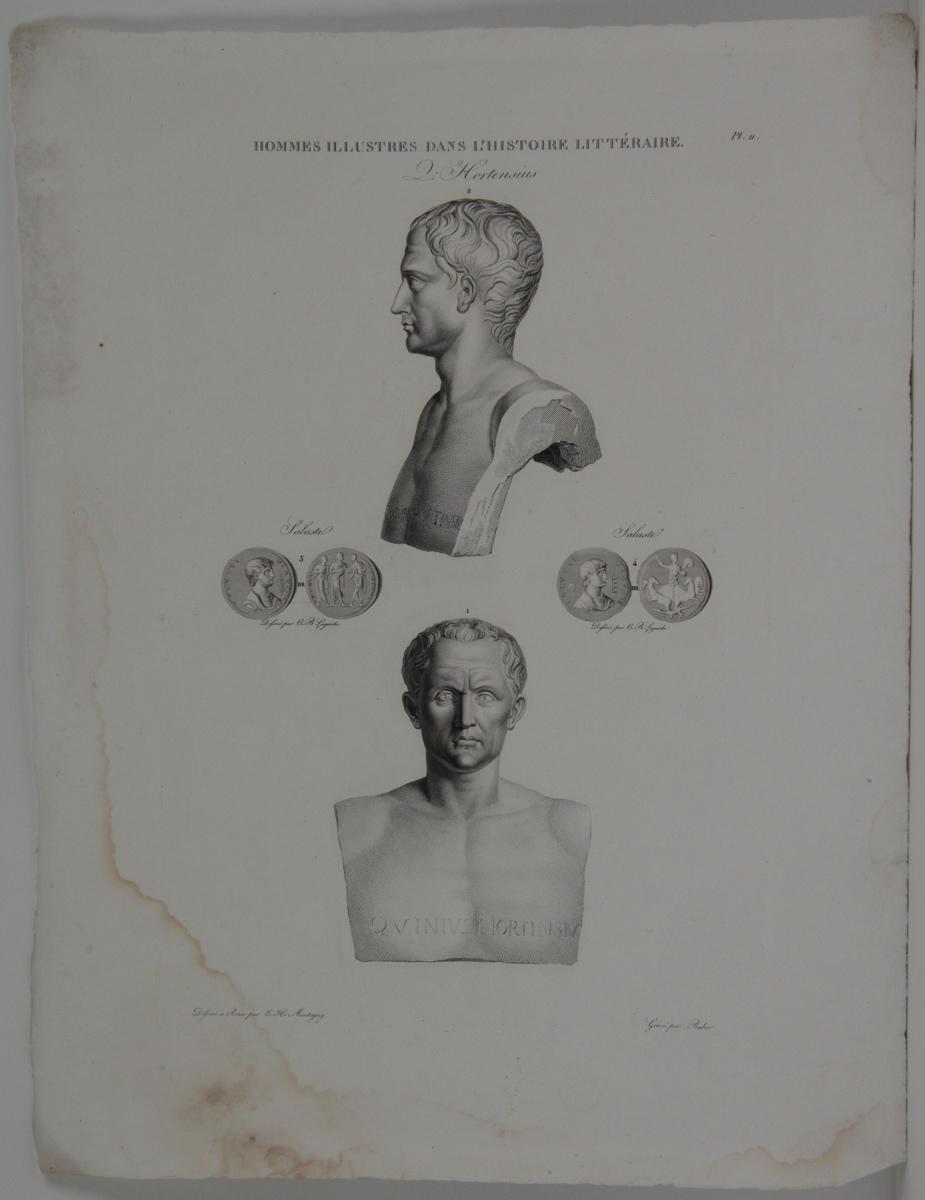 Planches de l'iconographie romaine (pl 11) : Hommes illustres dans l'histoire littéraire : Hertensius