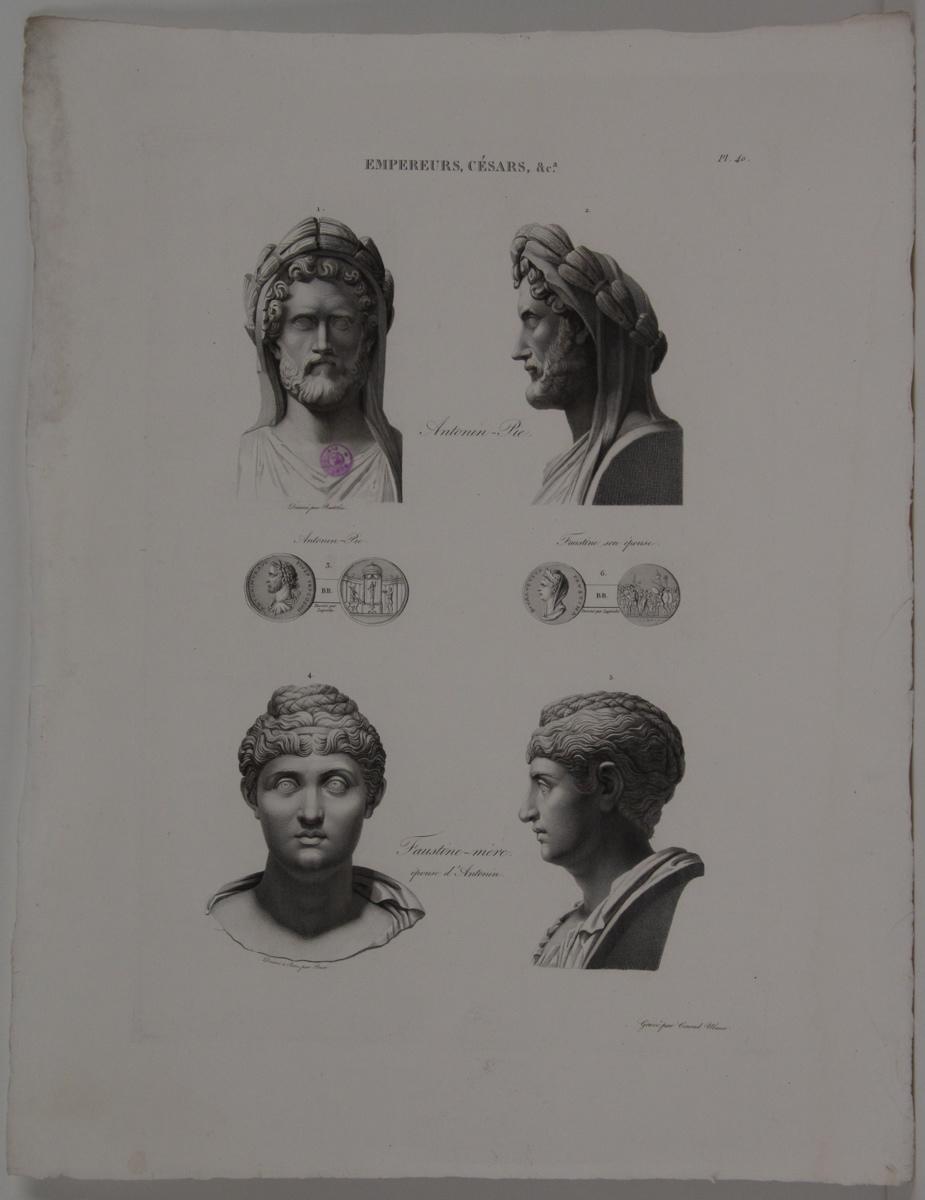 Planches de l'iconographie romaine (pl 40) : Empereurs, Césars, &Ca. : Antonin le Pieux et Faustine mère, son épouse