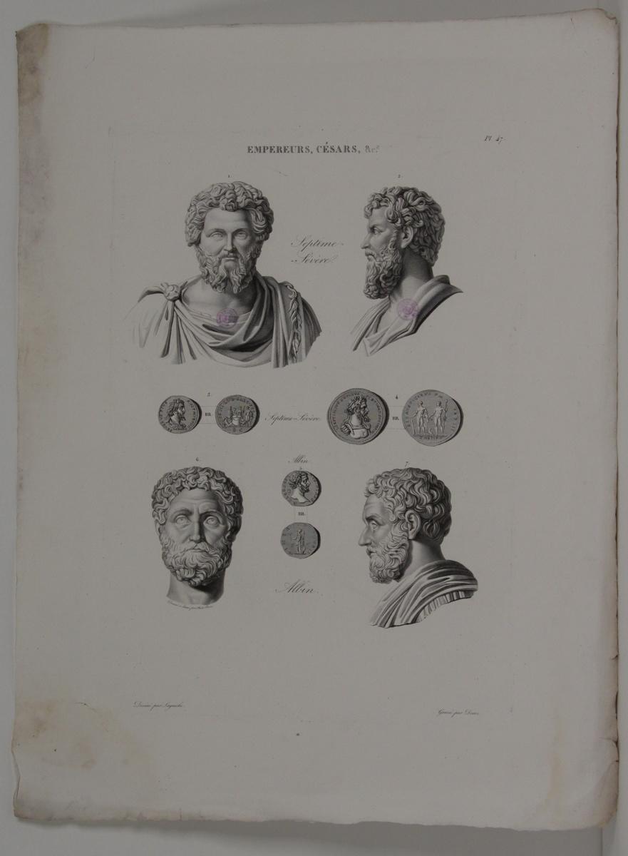 Planches de l'iconographie romaine (pl 47) : Empereurs, Césars, &Ca. : Septime Sévère, Albin