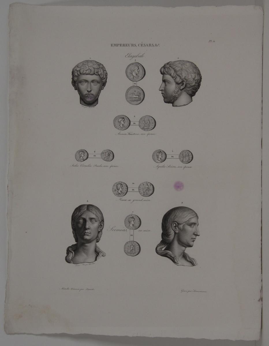 Planches de l'iconographie romaine (pl 50) : Empereurs, Césars, &Ca. : Elagabal, Annia Faustina, son épouse