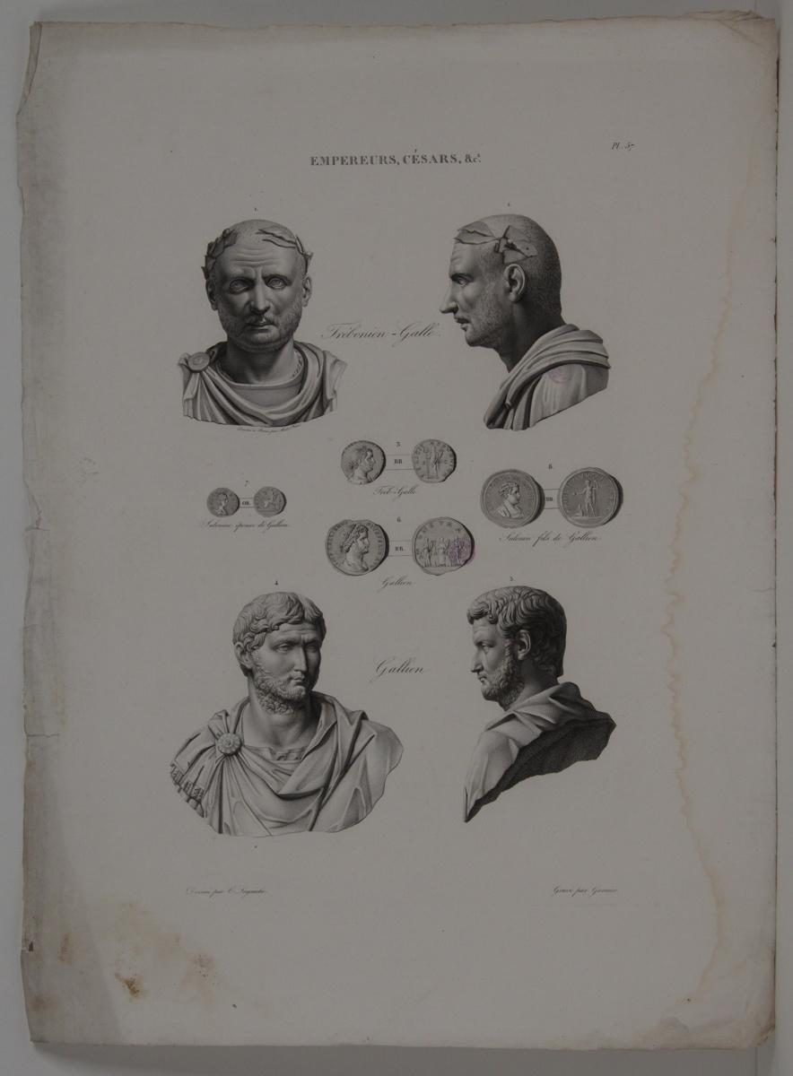 Planches de l'iconographie romaine (pl 57) : Empereurs, Césars, &Ca. : Trébonien Galle, Gallien