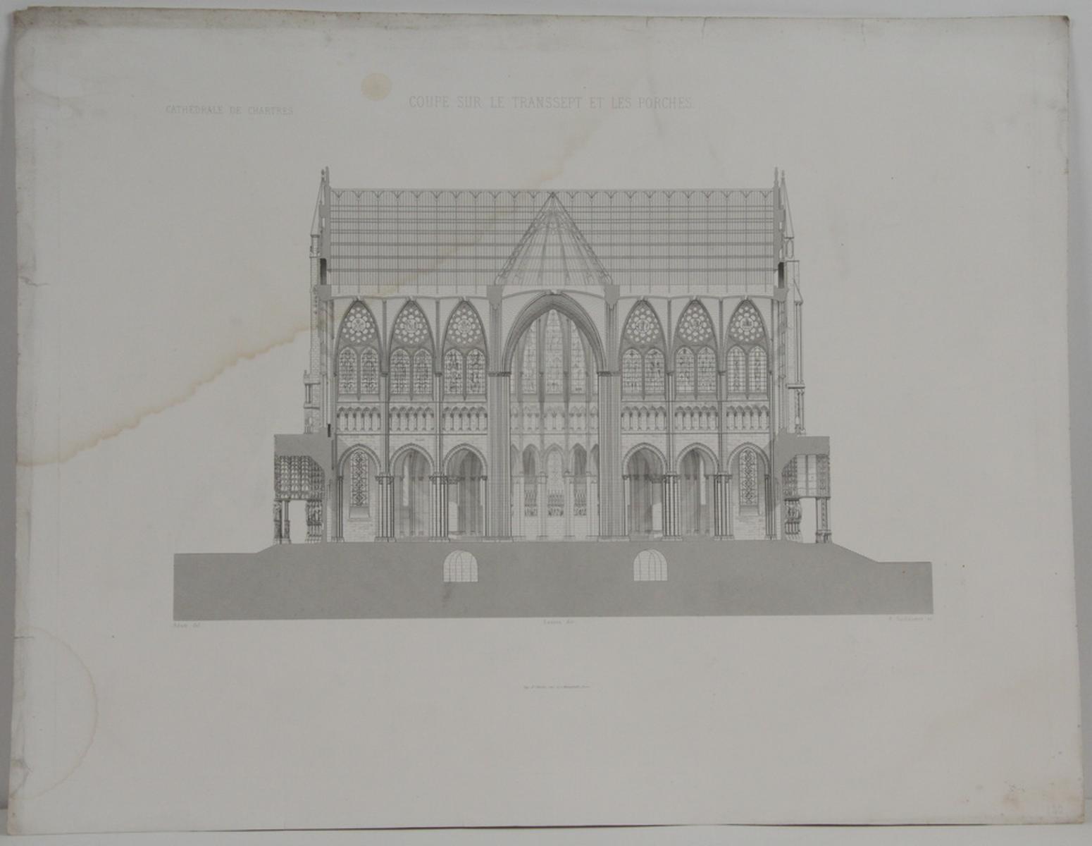 Cathédrale de Chartres, coupe sur le transept et les porches