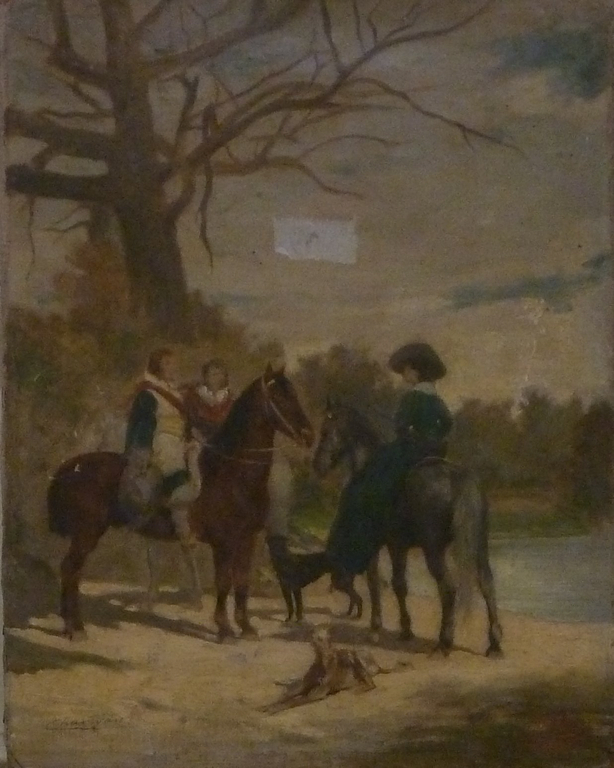 Rencontre de cavaliers et cavalière montant en amazone