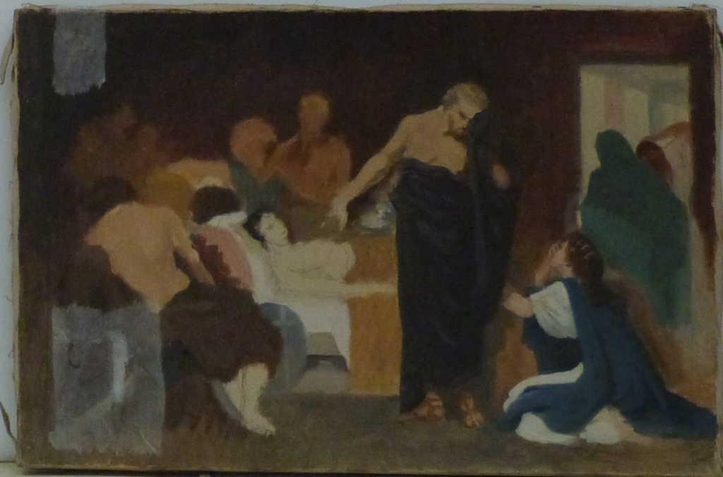 Esquisse,  scène mortuaire ou scène au lit de mort d'un personnage