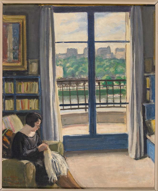 Intérieur ou Madame Besson cousant au salon, quai de Grenelle