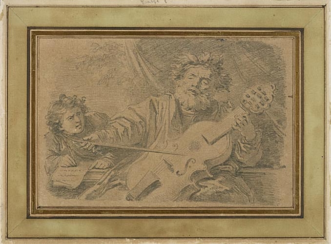 Homère aveugle jouant du violon et dictant l'Odyssée, d'après Pier Francesco Mola (1612-1666)