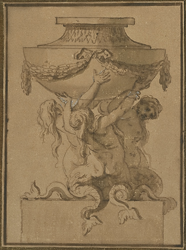 Vase d'ornement soutenu par trois sirènes