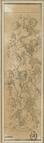 Amours jouant dans des guirlandes de feuillage