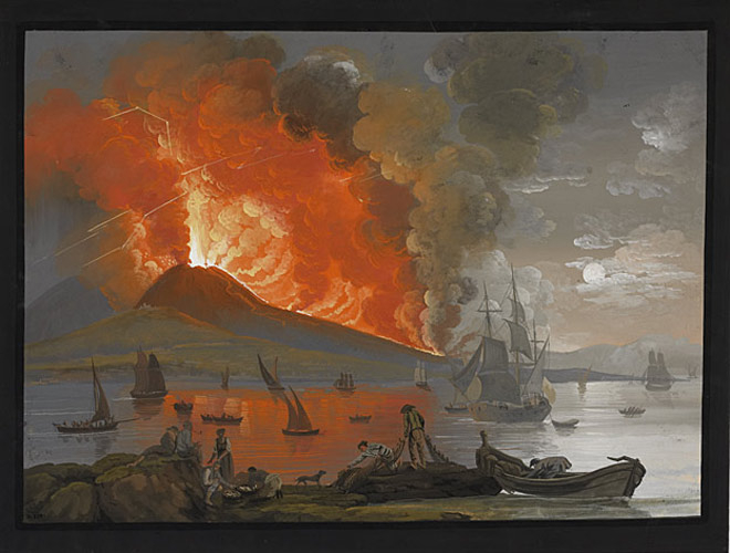 Éruption du Vésuve en 1794, vue prise du môle de la Lanterne