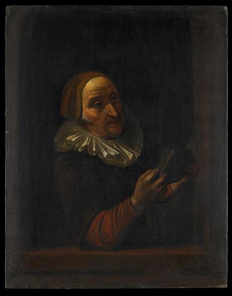 Vieille femme lisant à une fenêtre