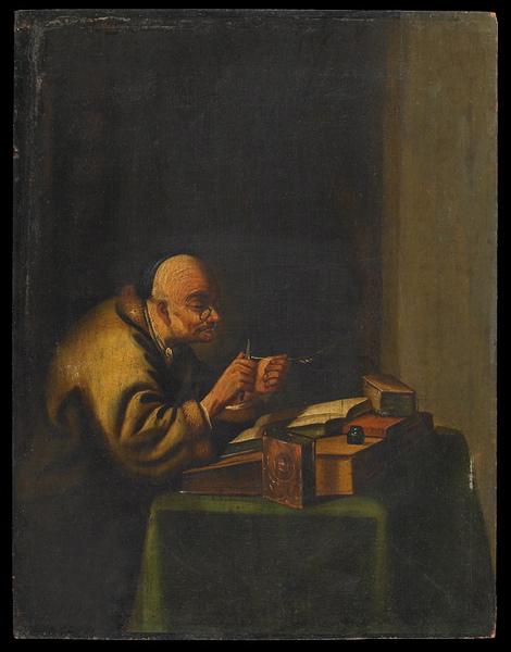 Homme taillant une plume