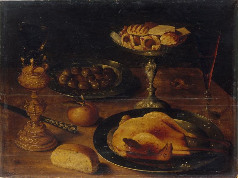 Nature morte au poulet et aux friandises