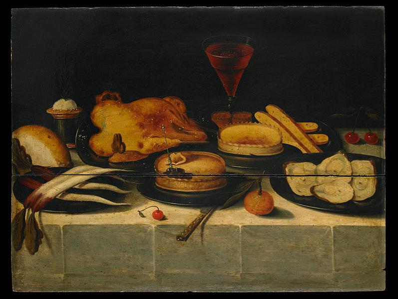 Nature morte au poulet et au huîtres