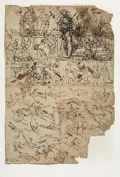 Etudes pour une Adoration des bergers et pour une composition avec un saint évêque et un autre saint (recto) ; Etudes pour plusieurs compositions (verso)