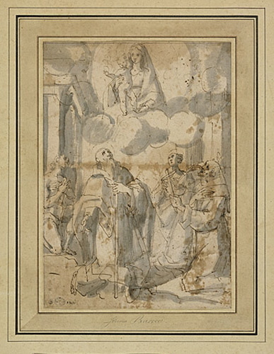 Vierge avec l'Enfant Jésus adorée par saint François d'Assise, deux autres saints et une sainte