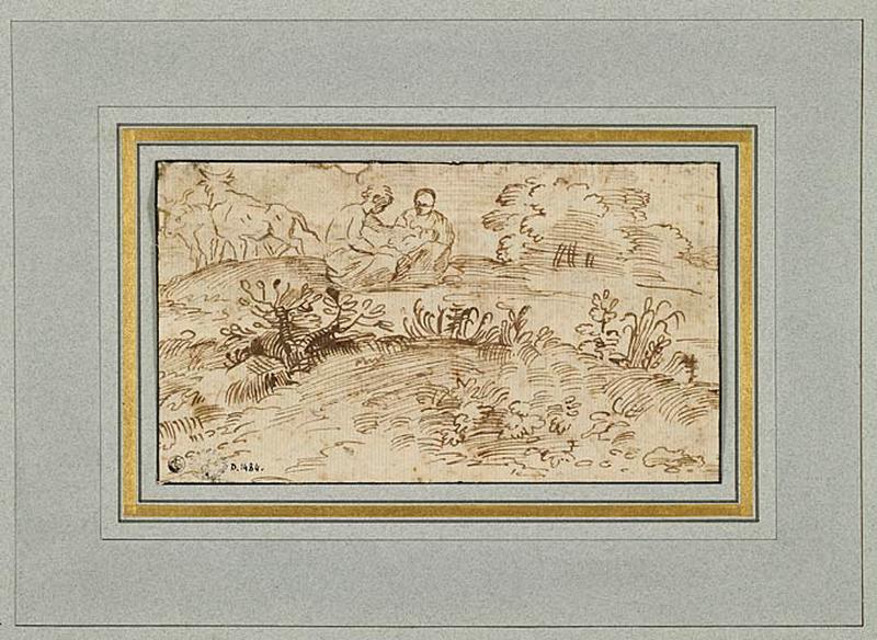 Deux femmes avec un enfant (recto) ; Etude de paysage (verso)