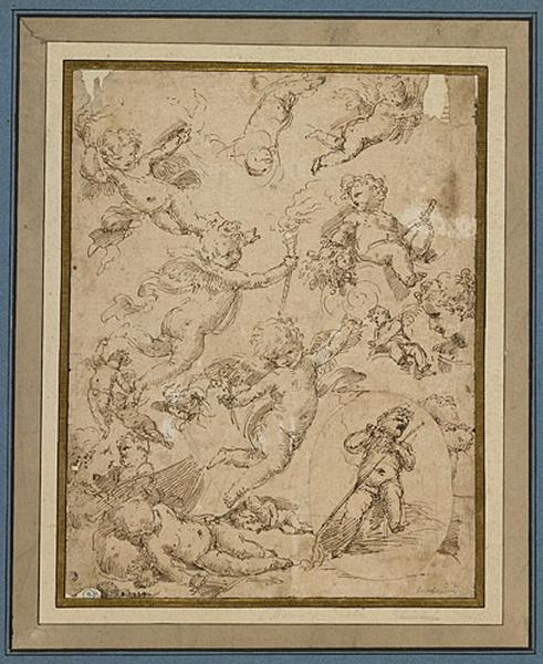 Feuille d'études avec de nombreux angelots