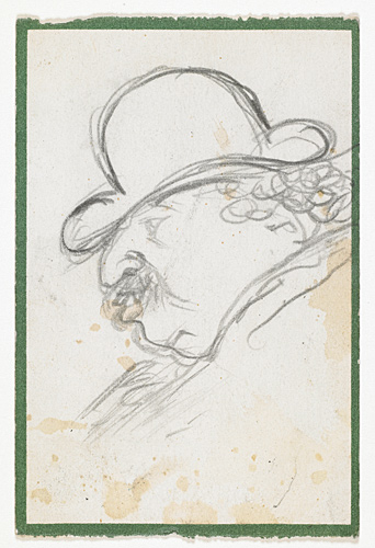 Homme de profil, coiffé d'un chapeau melon