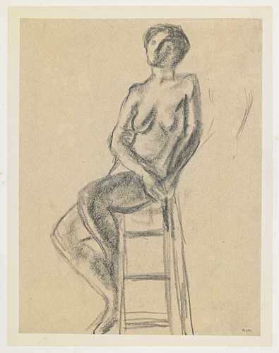 Le modèle nu assis sur un tabouret