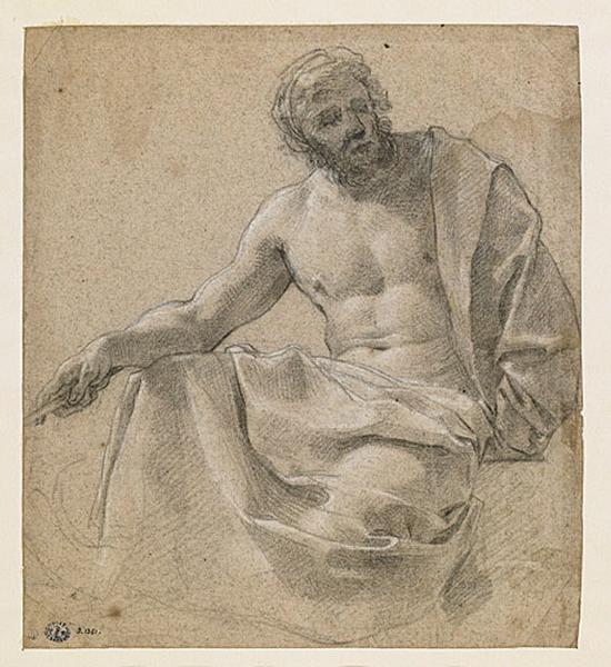 Jupiter assis torse nu, un bras en avant appuyé sur son genou