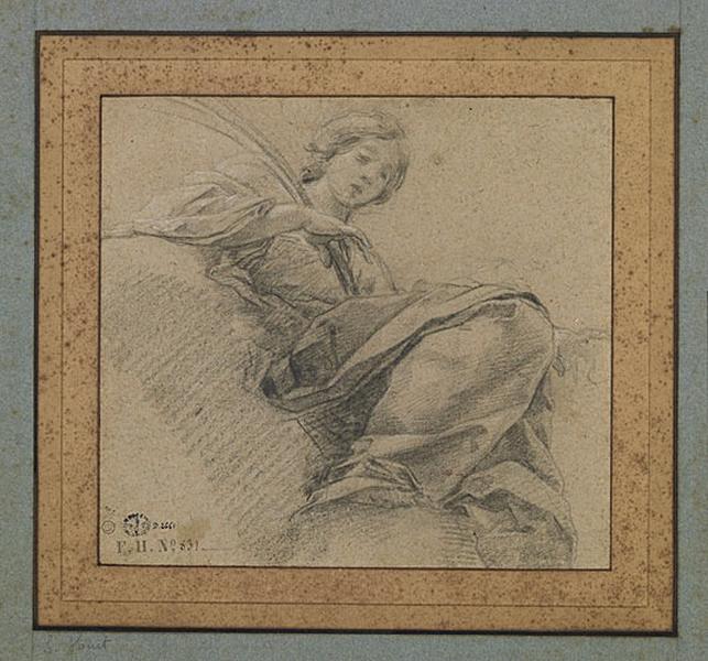 Femme assise dans les nuées tenant une palme dans la main droite