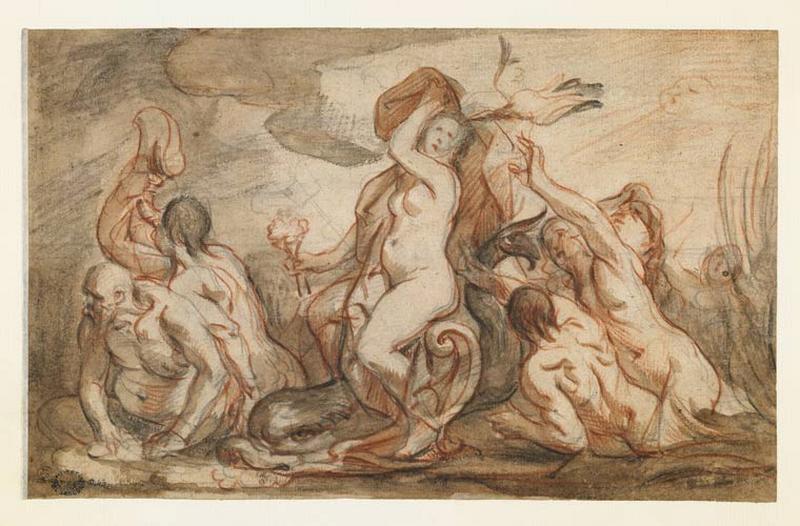 Amphitrite entourée des naïades et des tritons (recto) ; Portrait de femme en buste de face (verso)