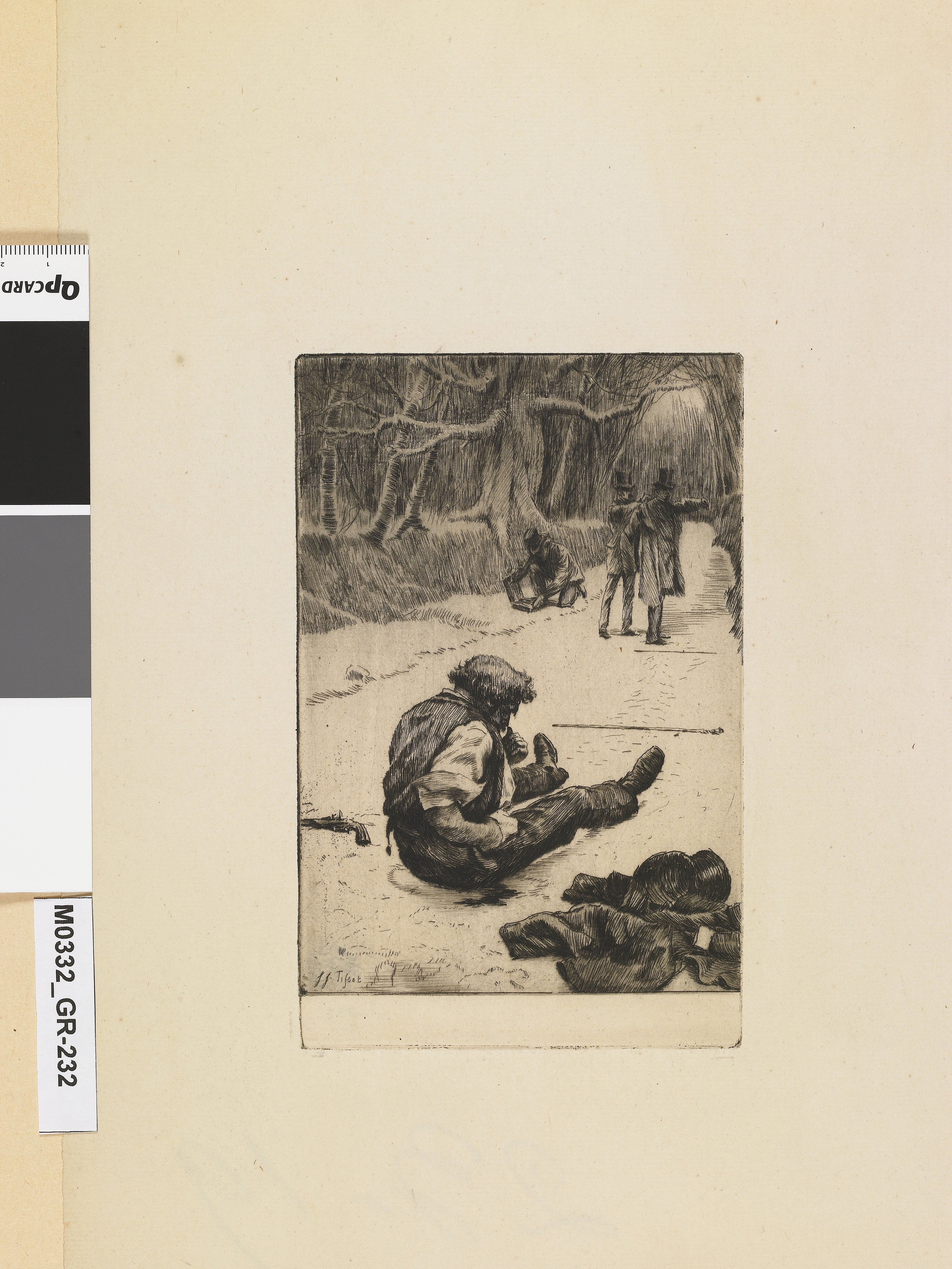 Boisjorand de Villacourt blessé par le coup de feu de Henri Mauperin examine sa blessure