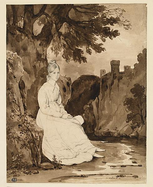 Jeune fille assise dans un paysage