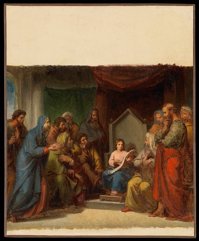 Jésus, enfant, assis dans le Temple au milieu des docteurs