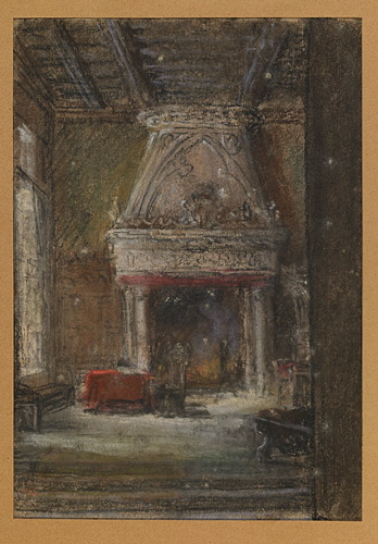 Projet de décor de théâtre : Intérieur avec une grande cheminée