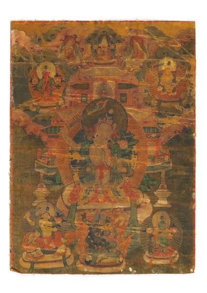 Peinture sur toile représentant plusieurs divinités