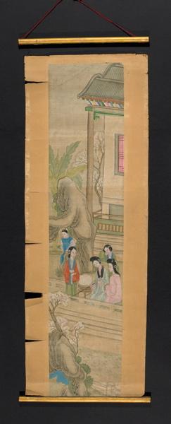 Peinture sur soie : Jeune femme pêchant