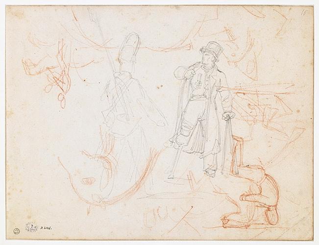 Etude pour 'Le factionnaire Suisse au Louvre' et croquis de Jockeys