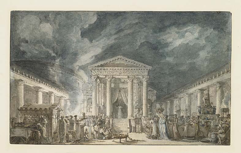 Le temple d'Isis à Pompéi, cérémonie nocturne devant le temple reconstitué