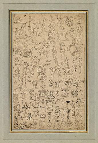 Feuille d'étude avec très nombreux croquis