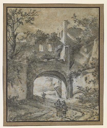 Paysage avec porte antique