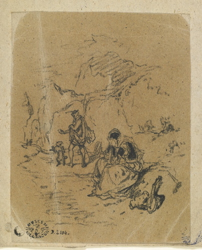 Femme assise sur un chemin, la tête dans les mains