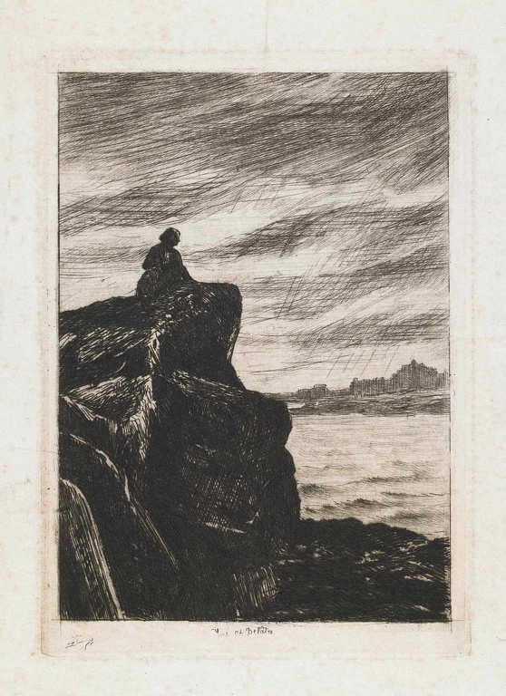 Victor Hugo sur le rocher des Proscrits à Jersey