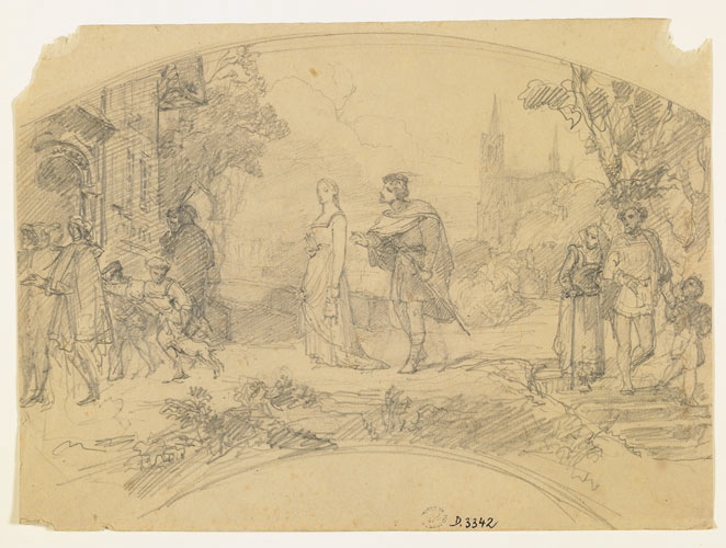 Faust et Marguerite au jardin (recto) ; étude de paysage (verso)