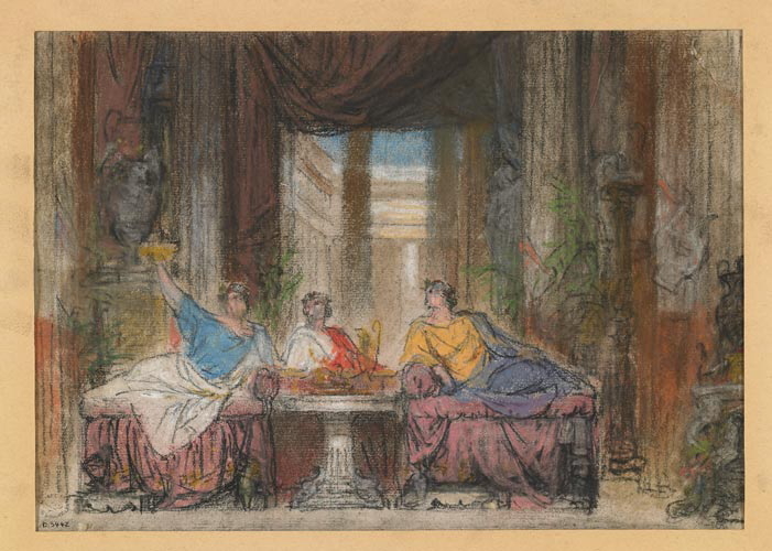 Triclinium avec trois convives dans un palais romain
