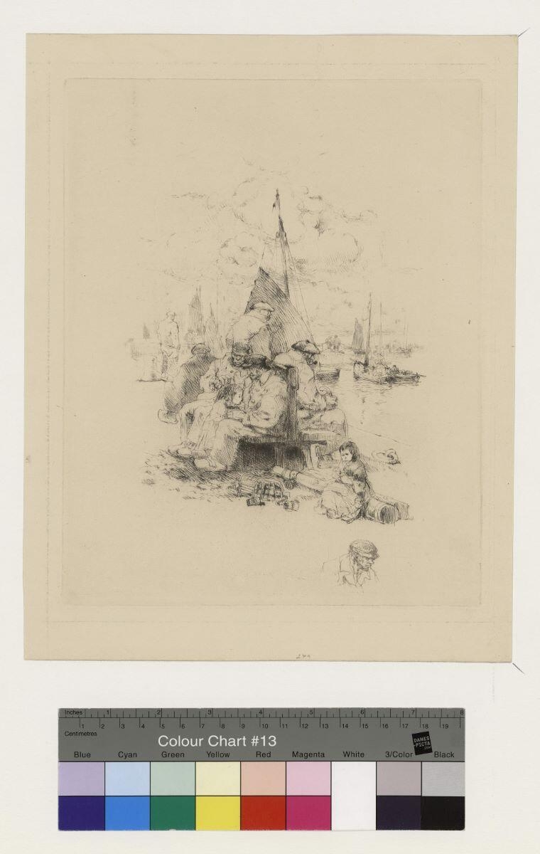 Hommes et enfants dans un port